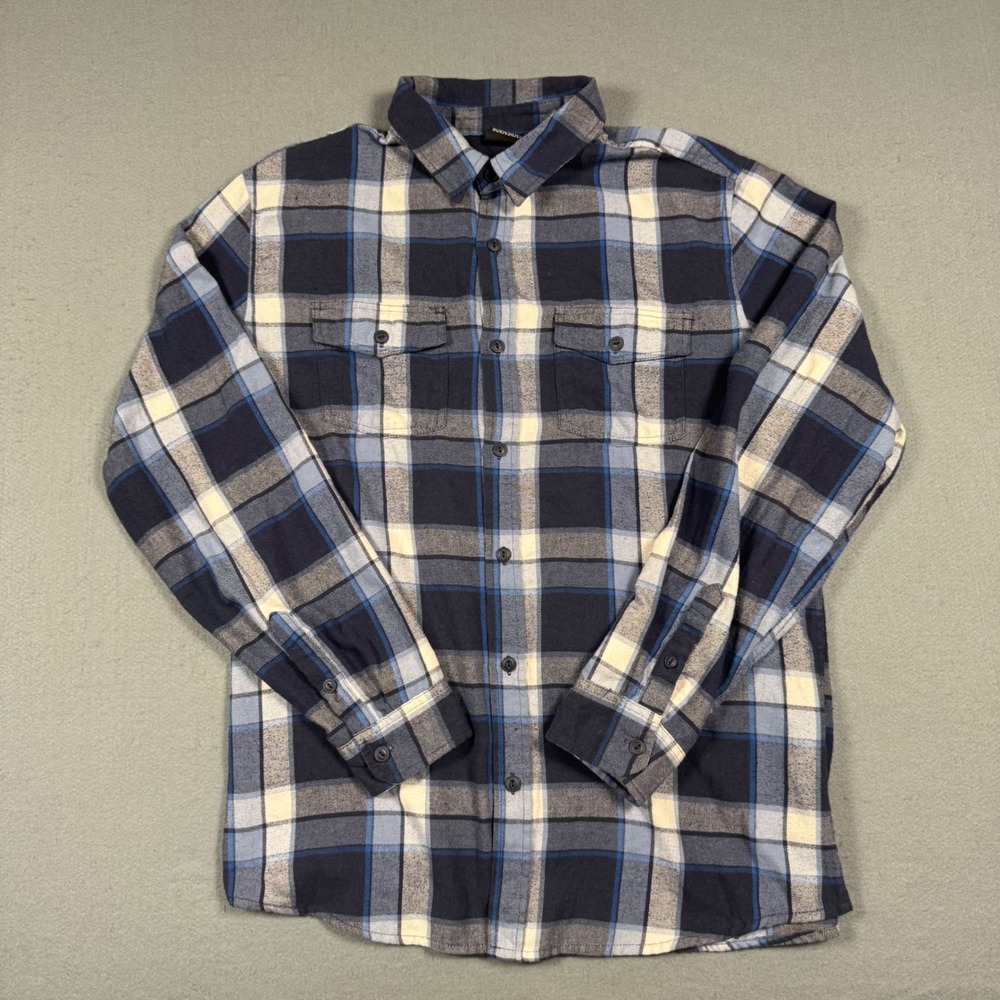 Burnside Flannel Shirt Mens Large Blue White Plaid Long Sleeve Button Up Casual